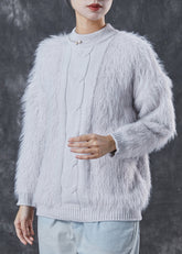 Bohemian Grau Dicken Patchwork Strick Kurzen Pullover Winter
